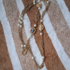 Gold-Tone Pearl Cameo Long Necklace - Classic Women's Jewelry